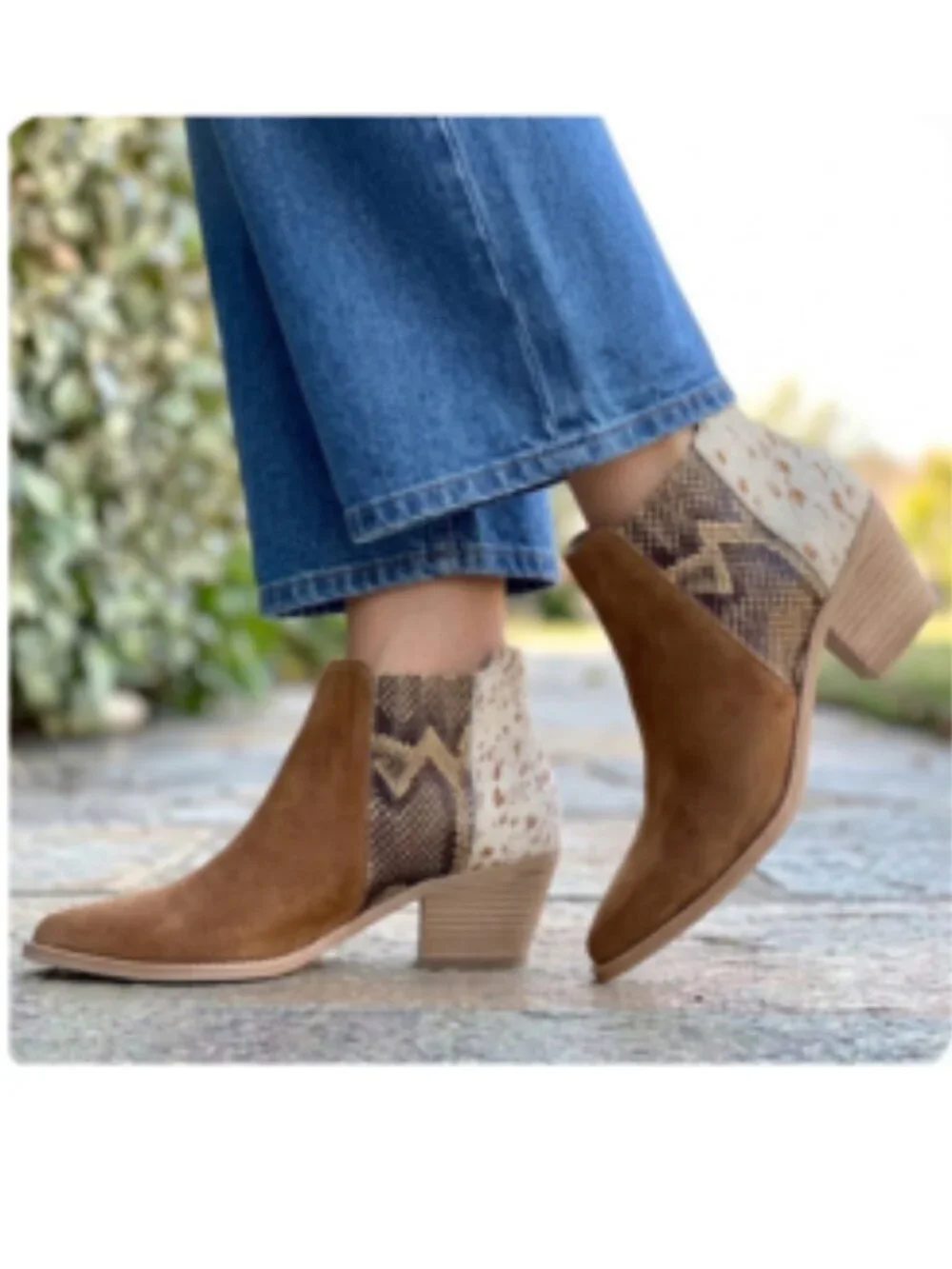 Dolce Vita Mixed Media Ankle Booties Suede Calf Hair Snakeprint Western size 9.5